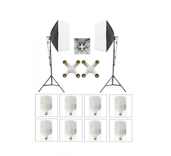 4 Duylu Softbox (2 Adet) + 2 M Işık Ayağı +8 Adet 20 Wat Led Lamba (toplam 14 400 Lümen)