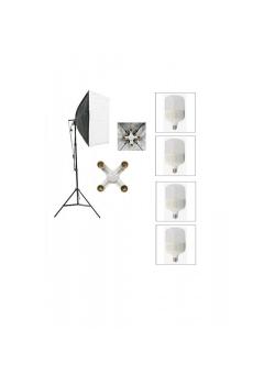 4 Duylu Softbox ,2m Işık Ayağı , 4x20 Wat Led Lamba (7200 Lümen), sabit ışık,sürekli ışık