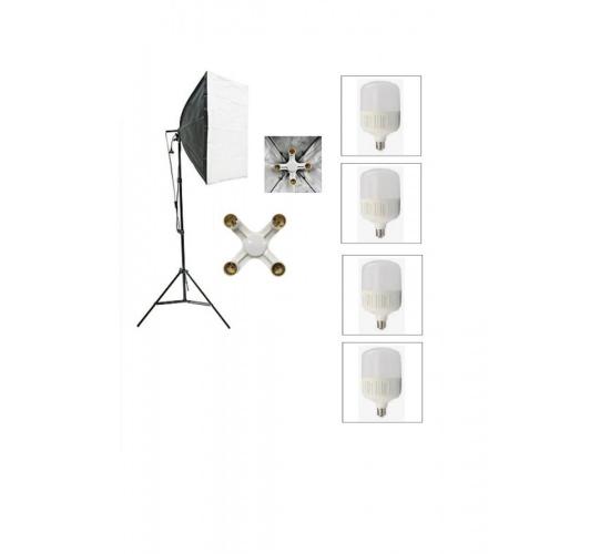 4 Duylu Softbox ,2m Işık Ayağı , 4x20 Wat Led Lamba (7200 Lümen), sabit ışık,sürekli ışık