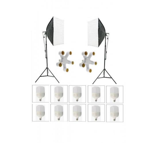 5 Duylu Softbox (2 Adet) + 2 M Işık Ayağı +10 Adet 20 Wat Led Lamba (toplam 18 000 Lümen)