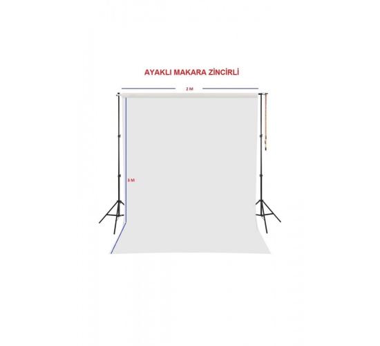 Beyaz Fon Perde Sistemi 200x250cm Ayaklı Makara Zincirli