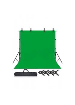 Chromakey Green Screen Greenbox Yeşil Fon Perde(2 X4m)+fon Standı