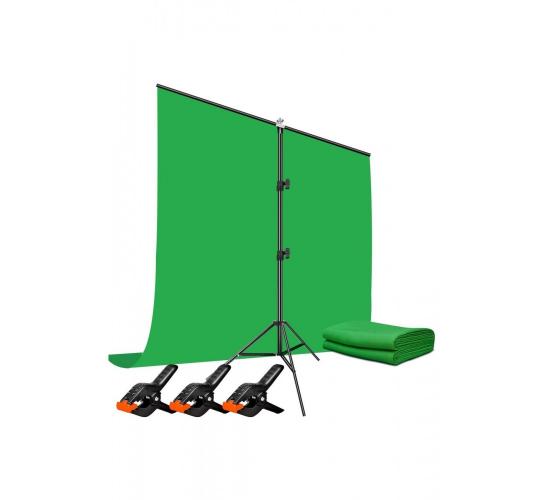 Green Screen Greenbox Yeşil Fon Perde (1.5x2 M) + Tek Ayaklı Fon Standı + 3 Mandal