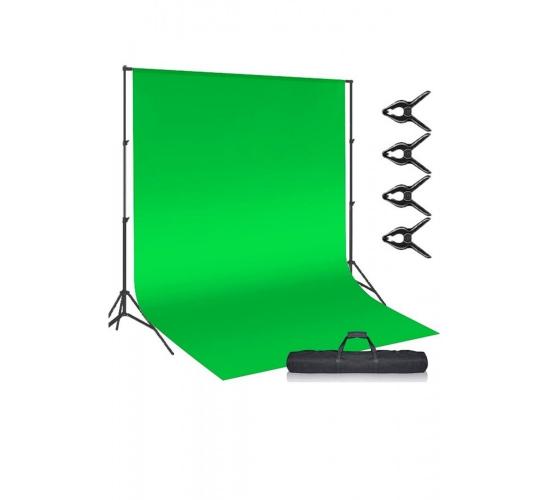 Green Screen Greenbox Yeşil Fon Perde 2x3m  Fon Standı 4 Mandal
