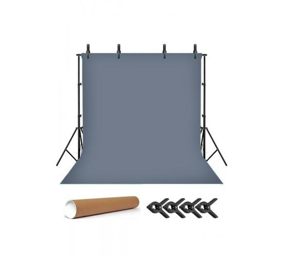 Grey Screen Gri Fon Perde (2x3m) Foto,vesikalık Resim Ve Ürün Çekimi + Fon Standı+ 4 Fon Mandalı