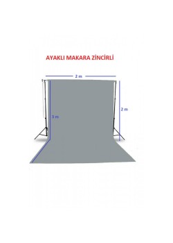 Gri Fon Perde Sistemi (2x3m) Ayaklı Makara Zincirli