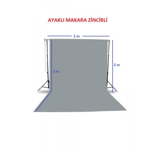 Gri Fon Perde Sistemi (2x3m) Ayaklı Makara Zincirli