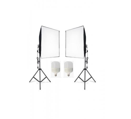 Ikili Softbox Seti  50x70cm Lambalı Toplam 9000 Lümen