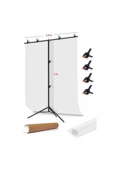 White Screen Beyaz Fon Perde (1.5x2m)+tek Ayaklı Fon Standı+ 4 Fon Mandalı