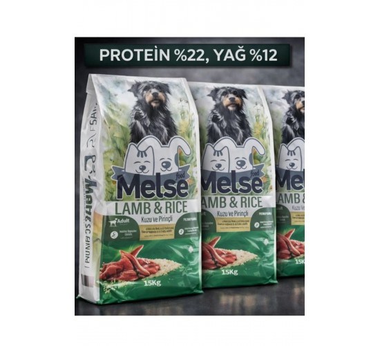Melse Kuzu Etli ve Pirinçli Yetişkin Köpek Maması 22 12 Yag protein 15 KG 