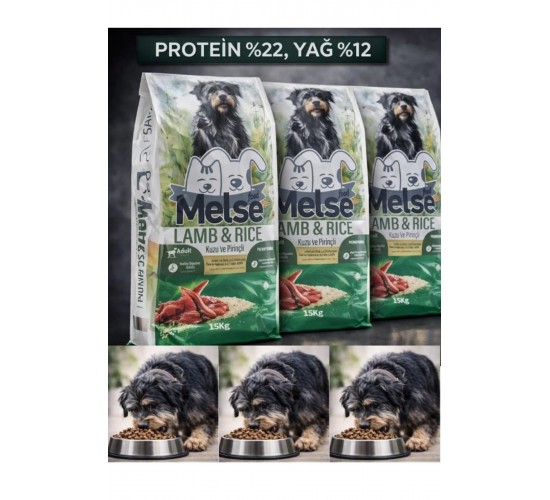 Melse Kuzu Etli ve Pirinçli Yetişkin Köpek Maması 22 12 Yag protein 15 KG 