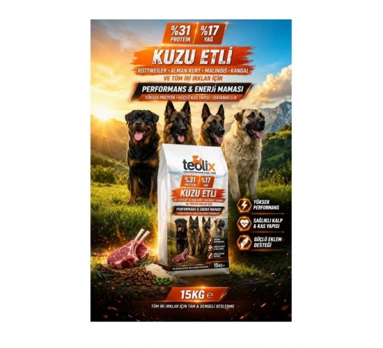 Teolix Kuzu Etli Yetişkin Köpek Maması 31 Protein 17 Yağ 15 Kg 