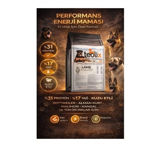 Teolix Kuzu Etli Yetişkin Köpek Maması 31 Protein 17 Yağ 15 Kg 