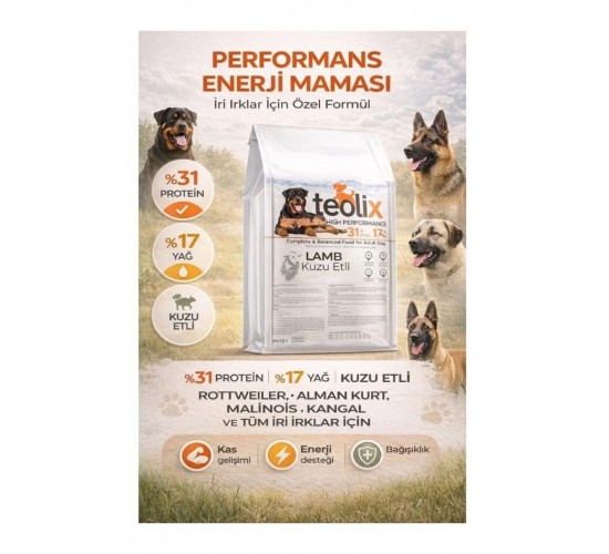 Teolix Kuzu Etli Yetişkin Köpek Maması 31 Protein 17 Yağ 15 Kg 