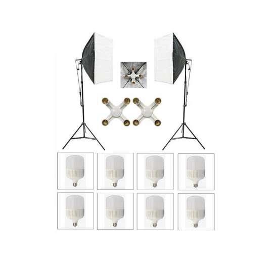 4 Duylu Softbox (2 Adet) + 2 M Işık Ayağı +8 Adet 20 Wat Led Lamba (toplam 14 400 Lümen), 4duylulambalı