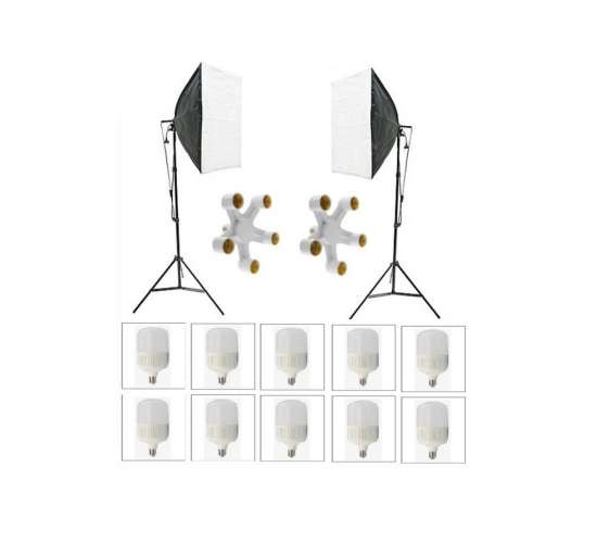 5 Duylu Softbox (2 Adet) + 2 M Işık Ayağı +10 Adet 20 Wat Led Lamba (toplam 18 000 Lümen), 5DUYSOFTBOXLAMBALI