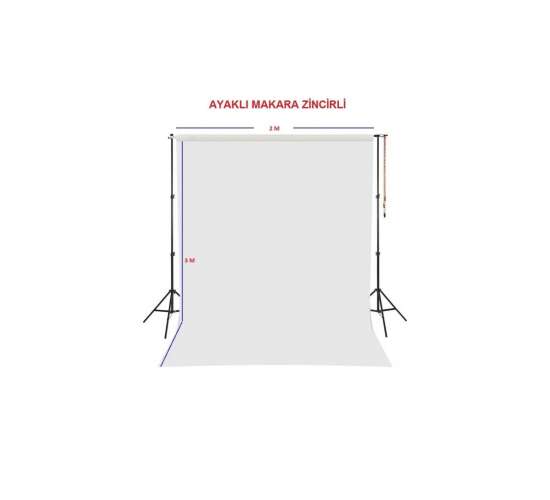 Beyaz Fon Perde Sistemi 200x250cm Ayaklı Makara Zincirli, 2x3mzbeyazz