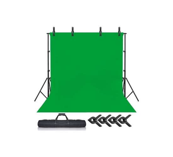 Chromakey Green Screen Greenbox Yeşil Fon Perde(2 X4m)+fon Standı, 0789277172619