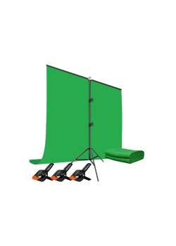Green Screen Greenbox Yeşil Fon Perde (1.5x2 M) + Tek Ayaklı Fon Standı + 3 Mandal