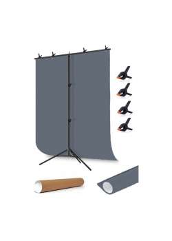 grey Screen gri fon perde (1.5x2m)+ tek Ayaklı Fon Standı+ 4 Fon Mandalı