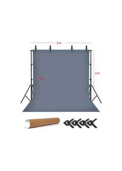 Grey Screen Gri Fon Perde (2x3m) Foto,vesikalık Resim Ve Ürün Çekimi + Fon Standı+ 4 Fon Mandalı