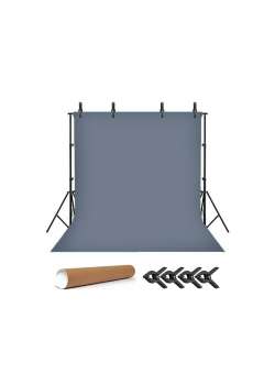 Grey Screen Gri Fon Perde (2x3m) Foto,vesikalık Resim Ve Ürün Çekimi + Fon Standı+ 4 Fon Mandalı