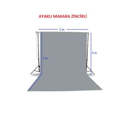 Gri Fon Perde Sistemi (2x3m) Ayaklı Makara Zincirli, 2X3MGRİ