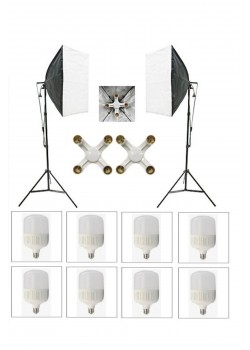 4 Duylu Softbox (2 Adet) + 2 M Işık Ayağı +8 Adet 20 Wat Led Lamba (toplam 14 400 Lümen)