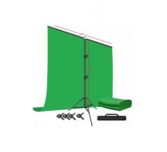 Yeşil Ekran Arka Plan Standı ,oyun,Fotoğraf , Stream, Chroma Key 1.5 x2M GreenScreen Backdrop Kiti