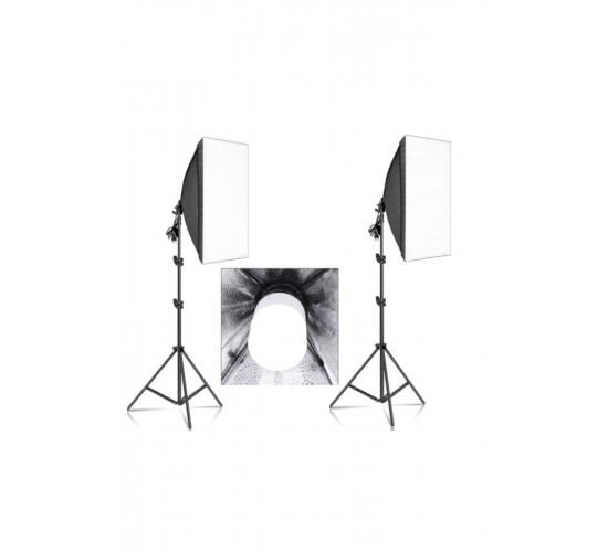 50x70 cm Softbox 2'li Sürekli Işık Seti Youtber Kit Taşıma Çantalı TOPLAM 100 WAT 9000 LÜMEN