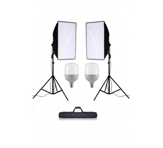 50x70 cm Softbox 2'li Sürekli Işık Seti Youtber Kit Taşıma Çantalı TOPLAM 100 WAT 9000 LÜMEN