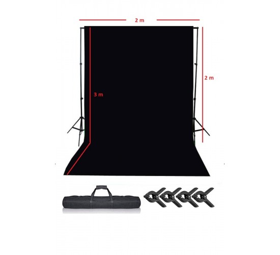 Black Screen Siyah Fon Perde 2x3m  Fon Standı 2x3m Stand