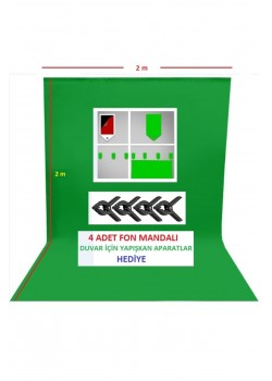 2x2 metre chromakey green screen greenbox yeşil fon Perde ,oyun,Fotoğraf , Stream 4 mandallı