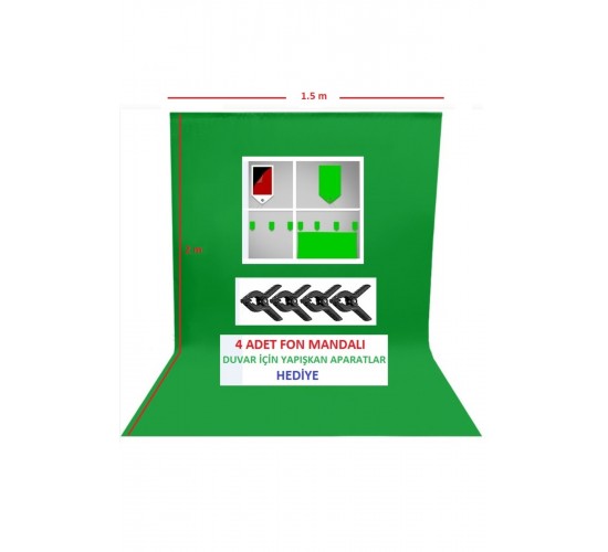 1.5x2 metre green screen greenbox yeşil fon Perde ,oyun,Fotoğraf , Stream 4 mandallı