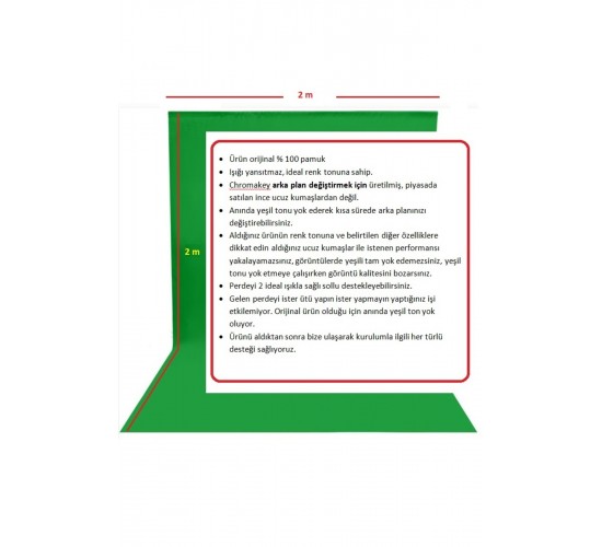 2x2 metre chromakey green screen greenbox yeşil fon Perde ,oyun,Fotoğraf , Stream 4 mandallı