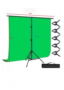 2x3m chromakey, green screen ,greenbox yeşil fon Kiti T Braket Standı + 5 adet Klipsler