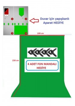 150x100 cm chromakey green screen greenbox yeşil fon Perde ,oyun,Fotoğraf , Stream 4 mandallı