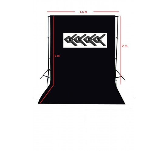 150x200 cm black screen siyah fon perde ve taşınabilir 2 ayaklı fon standı + 4 ADET FON MANDALI