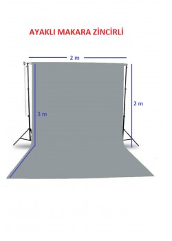 Gri Fon Perde Sistemi (2x2.5m) Ayaklı Makara Zincirli