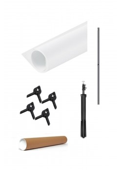White Screen Beyaz Fon Perde (1.5x2m)+tek Ayaklı Fon Standı+ 4 Fon Mandalı