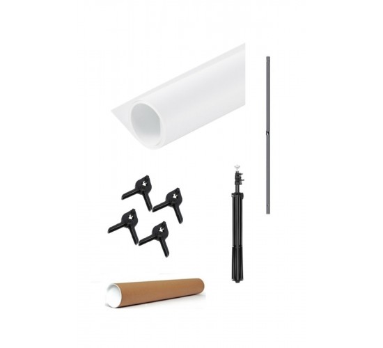 White Screen Beyaz Fon Perde (1.5x2m)+tek Ayaklı Fon Standı+ 4 Fon Mandalı