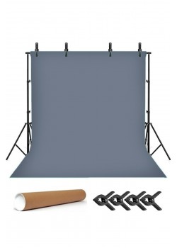 Grey Screen Gri Fon Perde (2x3m) Foto,vesikalık Resim Ve Ürün Çekimi + Fon Standı+ 4 Fon Mandalı