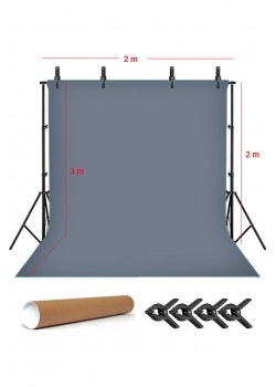 Grey Screen Gri Fon Perde (2x3m) Foto,vesikalık Resim Ve Ürün Çekimi + Fon Standı+ 4 Fon Mandalı