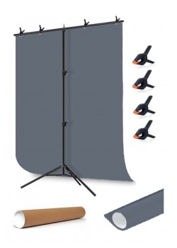 grey Screen gri fon perde (1.5x2m)+ tek Ayaklı Fon Standı+ 4 Fon Mandalı