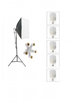5 Duylu Softbox ,2m Işık Ayağı , 5x20 Wat Led Lamba (9000 Lümen)