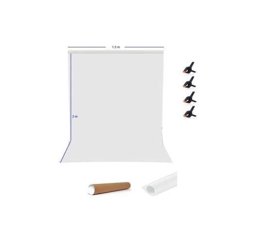 Pvc White Screen Beyaz Fon Perde 1.5x2 m Fotoğraf ve Ürün Çekimleri Için +4 Adet Fon Mandalı, 11.5X2BEYAZAYAKSIZ