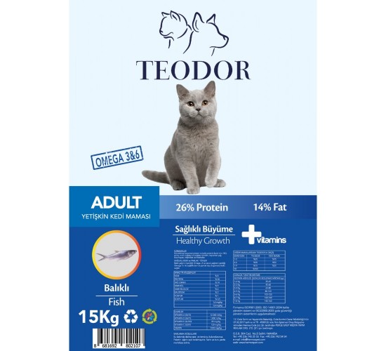 Teodor Adult Yetişkin Kedi Maması Balıklı 15 kg, 8681692802107