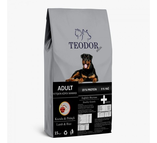 Teodor adult yetişkin köpek maması kuzulu ve pirinçli yüksek enerjili 15 kg, 8681692800707