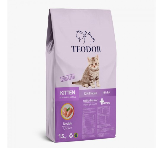Teodor kitten yavru kedi maması tavuklu 15 kg, 8681692800318