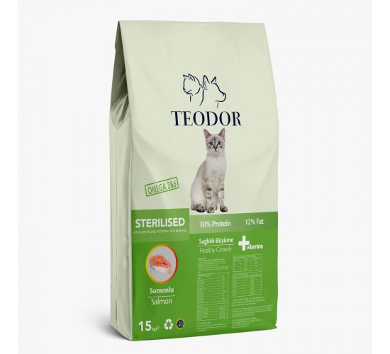 Teodor sterilised yetişkin kedi maması somonlu 15 kg, 8681692800783